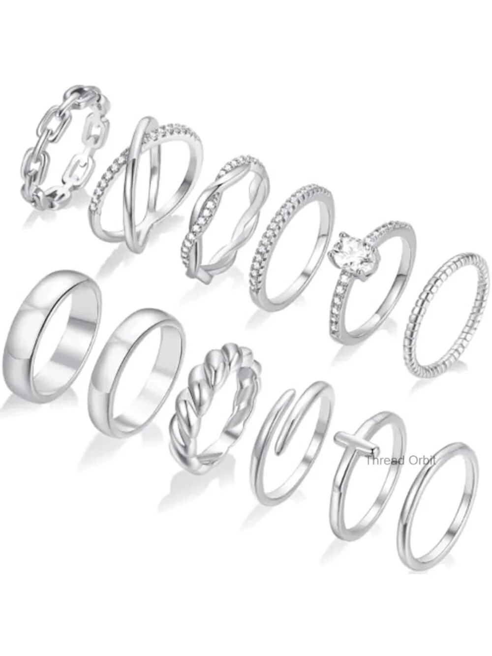 12 PCS 14K Gold Plated Stacking Rings Set for Women - Eternity Band Size 5-11